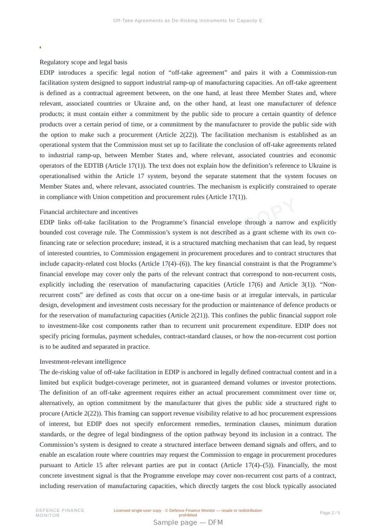 Sample page from “Off-Take Agreements as De-Risking Instruments for Capacity Expansion under EDIP” — 6-page report