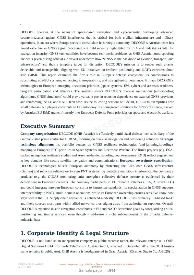 Sample page from “OHB Austria — Austria space company” — 14-page report