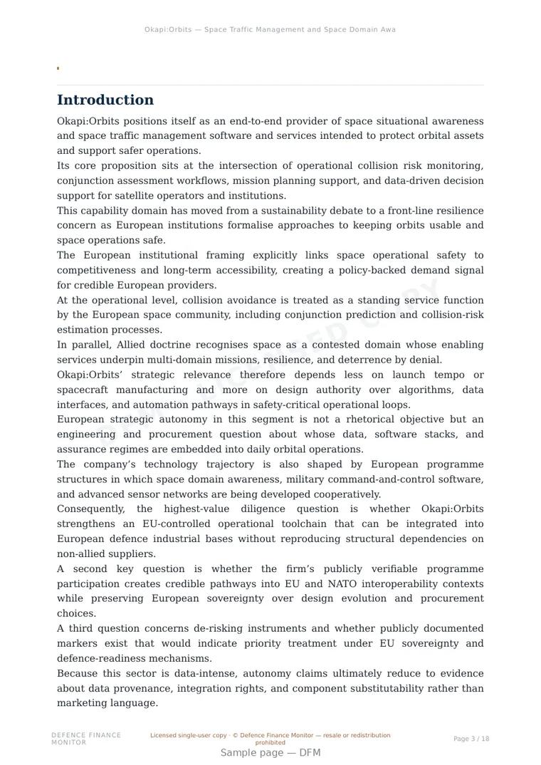 Sample page from “Okapi:Orbits — Space Traffic Management and Space Domain Awareness Software for Safer Orbital Operations” — 19-page report