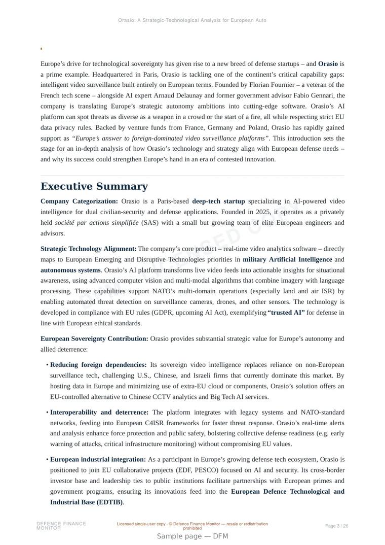 Sample page from “Orasio — France computer vision company” — 27-page report