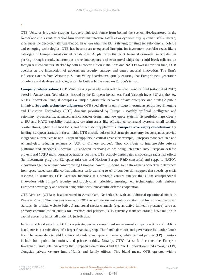 Sample page from “OTB Strategic-Technological Profile” — 47-page report