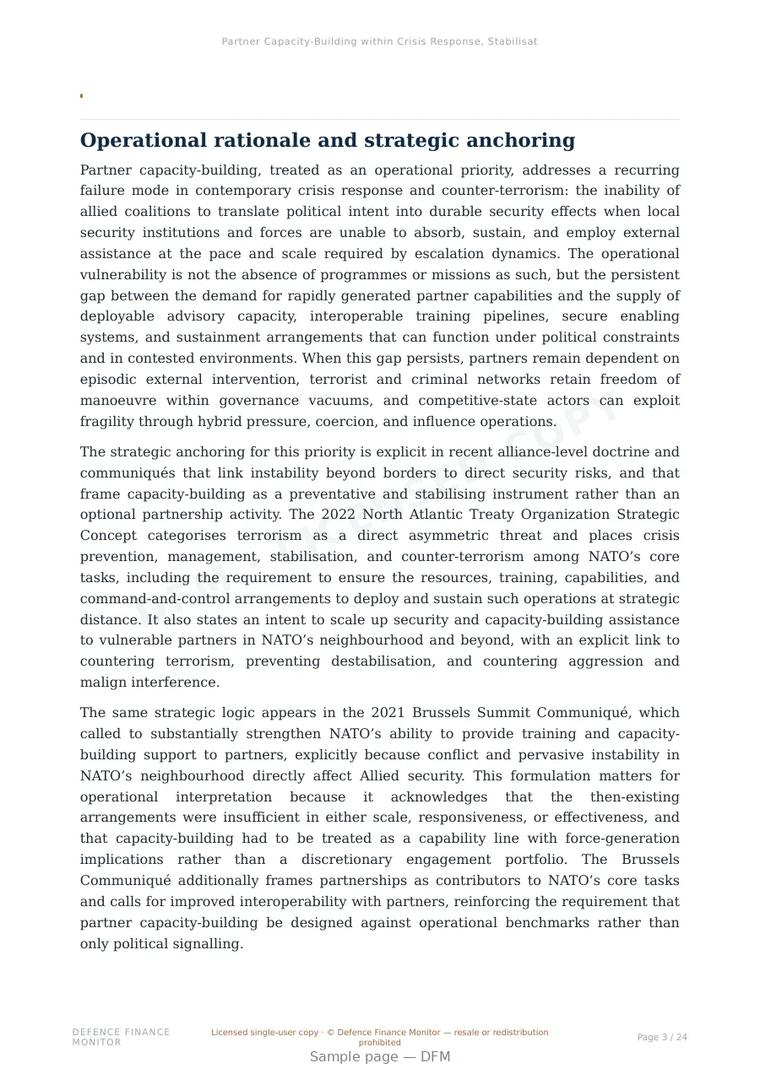 Sample page from “Partner Capacity-Building within Crisis Response, Stabilisation and Counter-Terrorism” — 25-page report