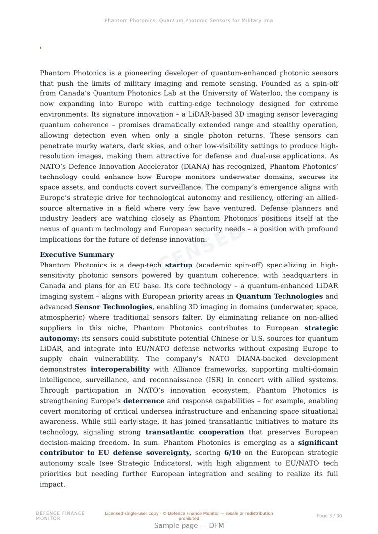 Sample page from “Phantom Photonics: Quantum Photonic Sensors for Military Imaging” — 31-page report