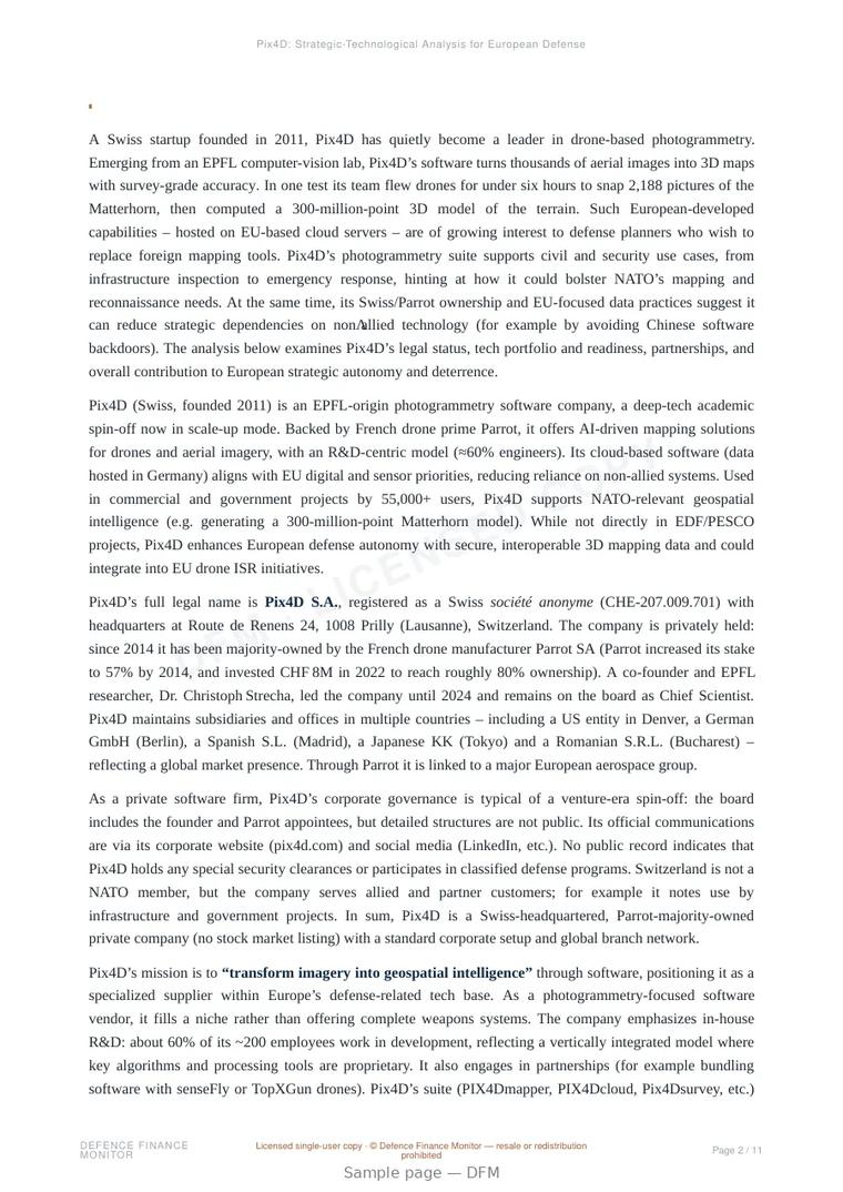 Sample page from “Pix4D — Switzerland computer vision company” — 12-page report