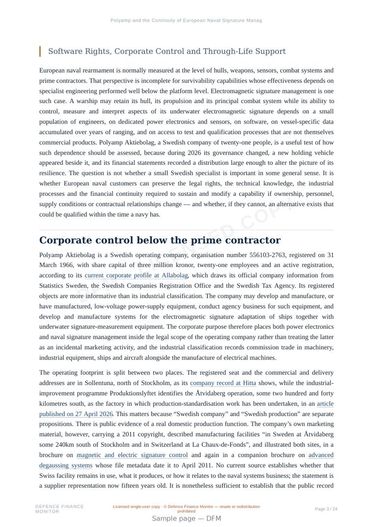 Sample page from “Polyamp and the Continuity of European Naval Signature Management” — 25-page report