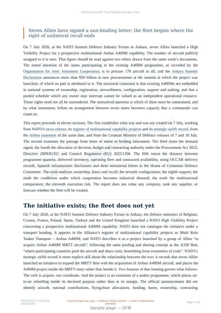 Sample page from “Pooling Aircraft That Nations Already Own” — 30-page report