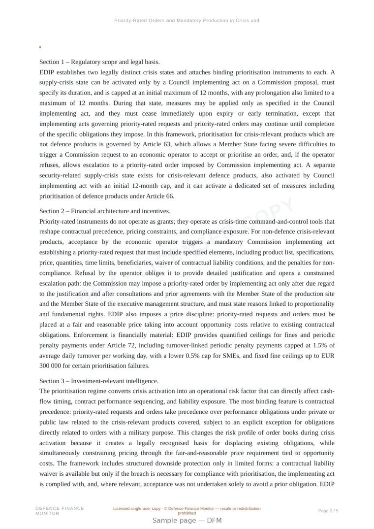Sample page from “Priority-Rated Orders and Mandatory Production in Crisis under EDIP” — 6-page report