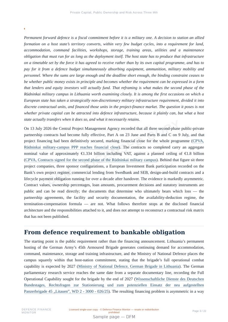 Sample page from “Private Capital, Public Ownership and Risk Across Three Military-Campus PPPs” — 23-page report