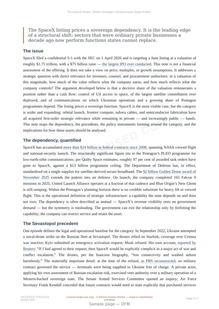 Sample page from “Privatised Power: When Strategic Infrastructure Goes Public” — 8-page report