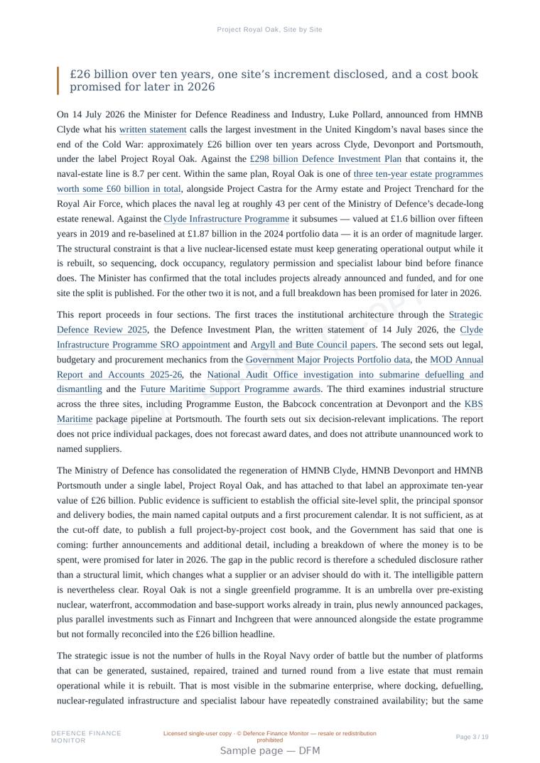 Sample page from “Project Royal Oak, Site by Site” — 20-page report