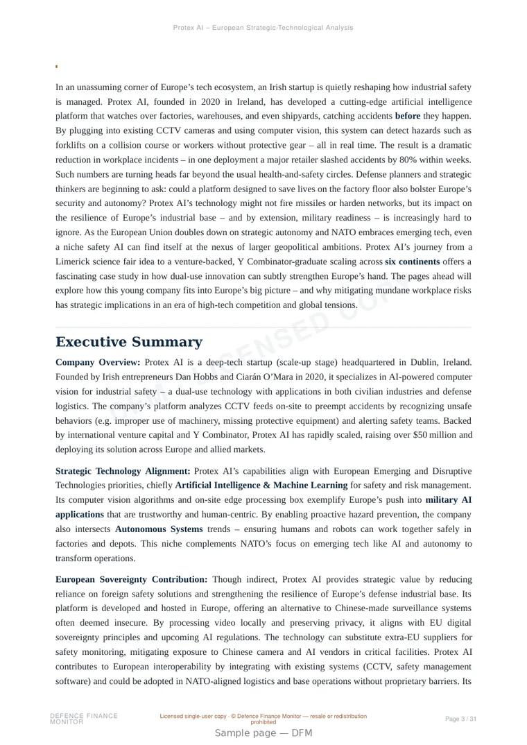 Sample page from “Protex AI — Ireland computer vision company” — 32-page report