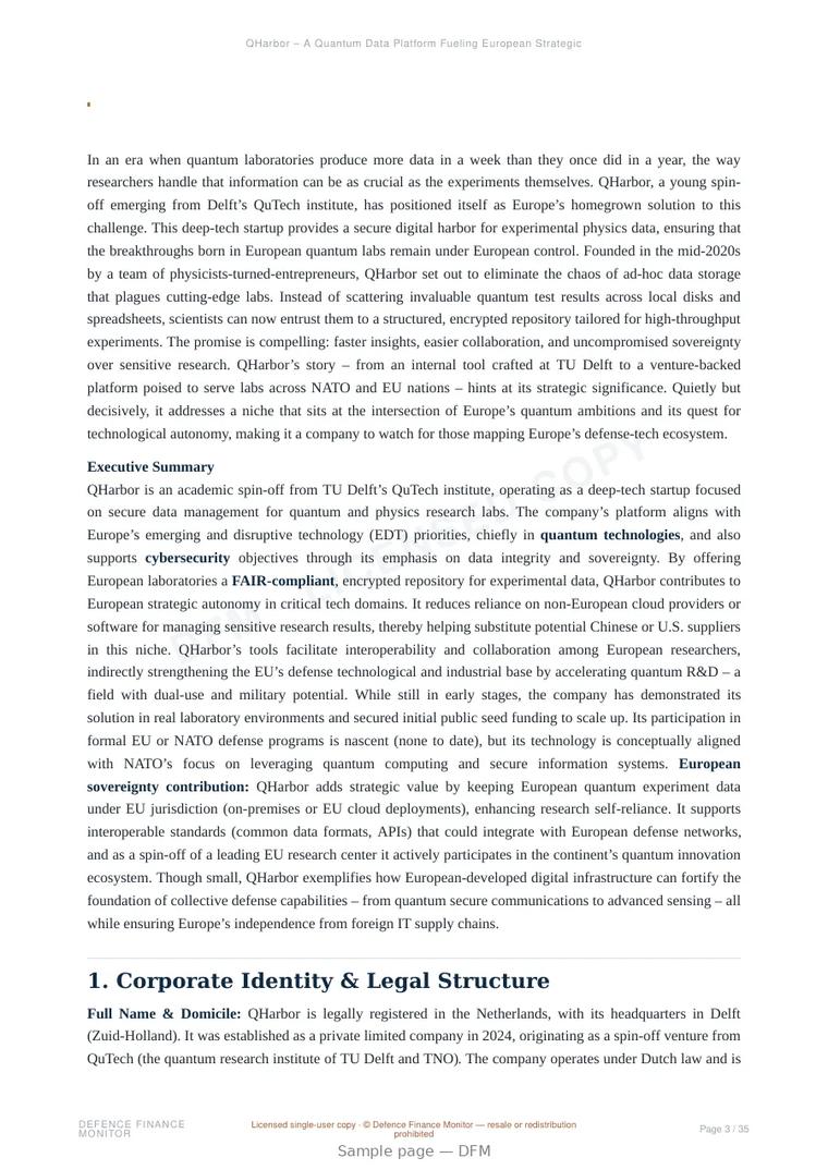 Sample page from “QHarbor – A Quantum Data Platform Fueling European Strategic Autonomy” — 36-page report