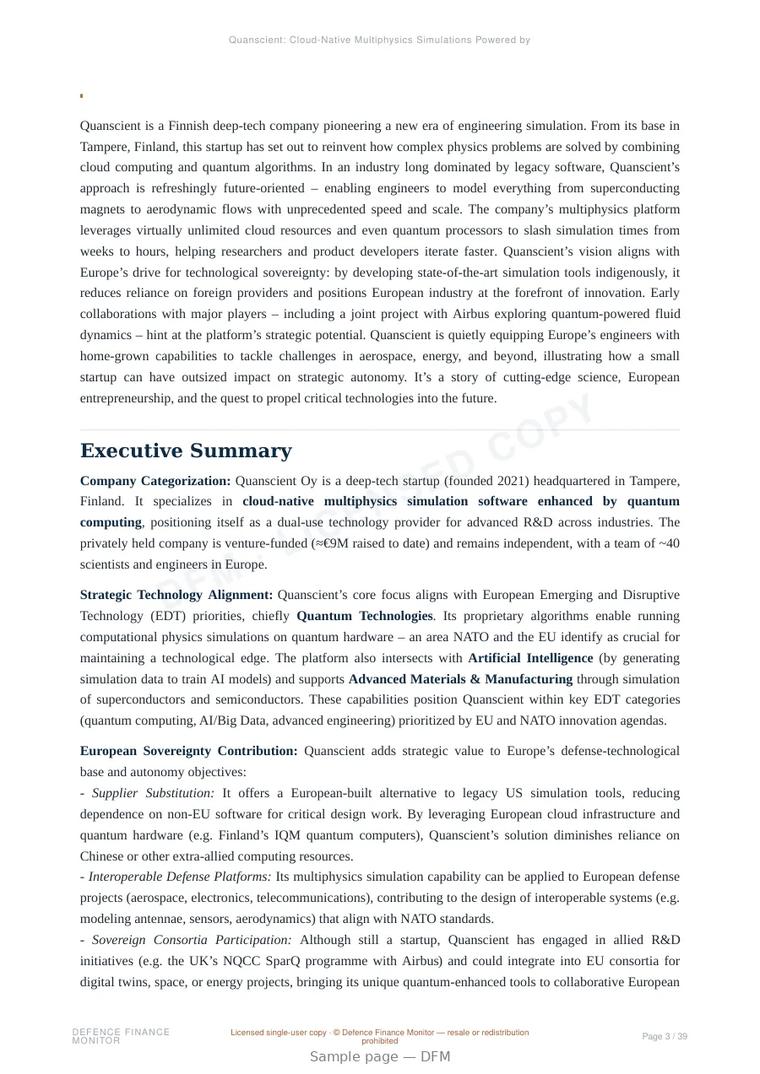 Sample page from “Quanscient: Cloud-Native Multiphysics Simulations Powered by Quantum Computing” — 40-page report