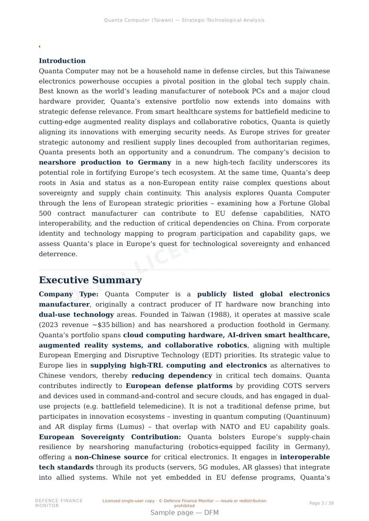 Sample page from “Quanta Computer — Taiwan cloud company” — 39-page report