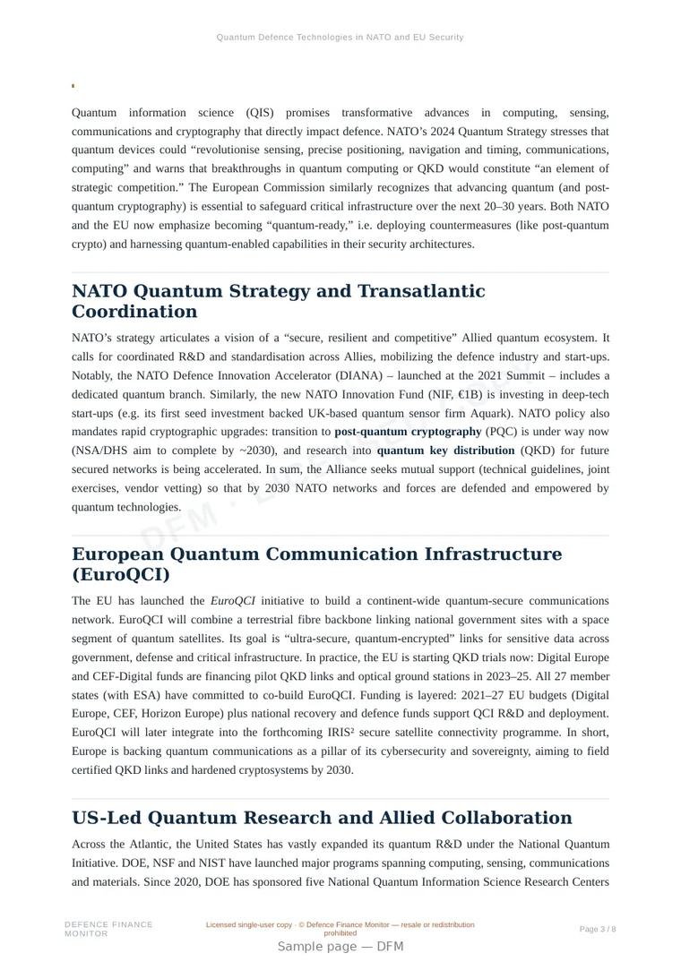 Sample page from “Quantum Defence Technologies in NATO and EU Security” — 9-page report