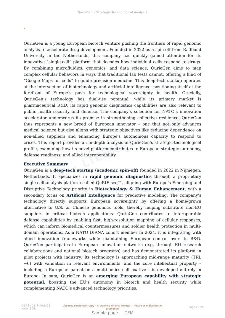 Sample page from “QurieGen – Strategic Technological Analysis” — 27-page report