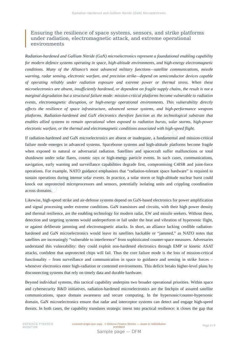Sample page from “Radiation-Hardened and Gallium Nitride (GaN) Microelectronics as a Tactical Capability Priority” — 10-page report