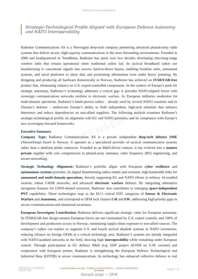 Sample page from “Radionor Communications” — 35-page report
