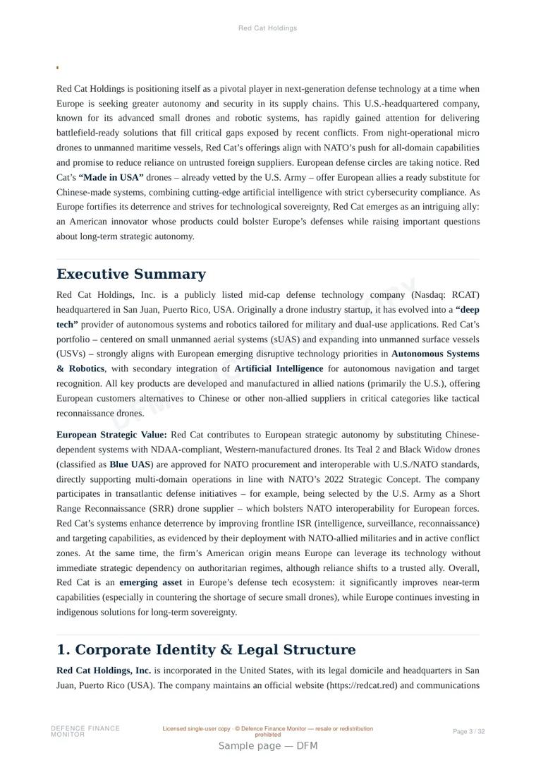 Sample page from “Red Cat Holdings” — 33-page report