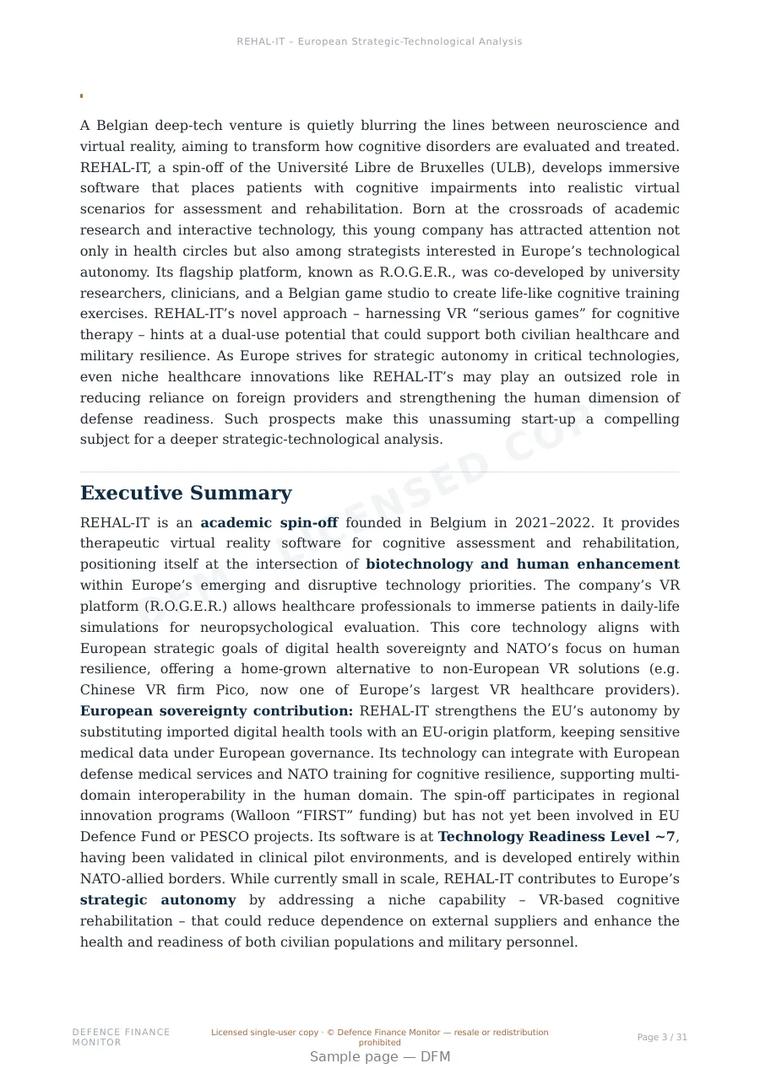 Sample page from “REHAL-IT — Belgium simulation company” — 32-page report
