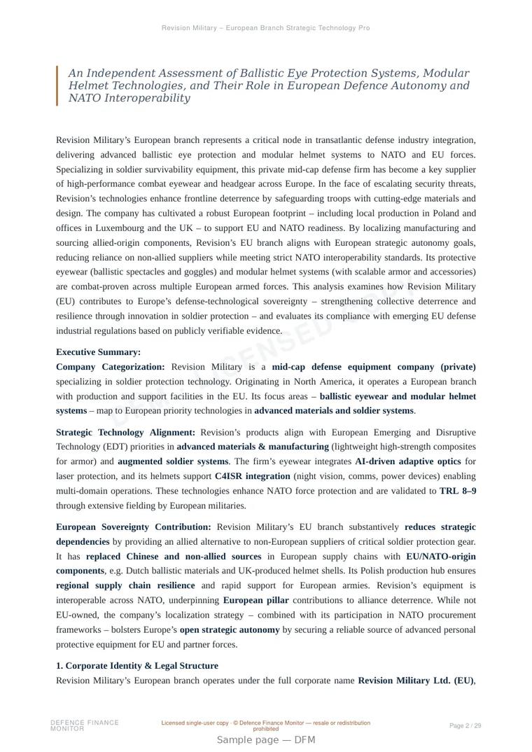 Sample page from “Revision Military – European Branch Strategic Technology Profile” — 30-page report
