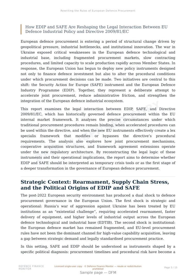 Sample page from “Rewriting the Rules of European Defence Procurement” — 16-page report