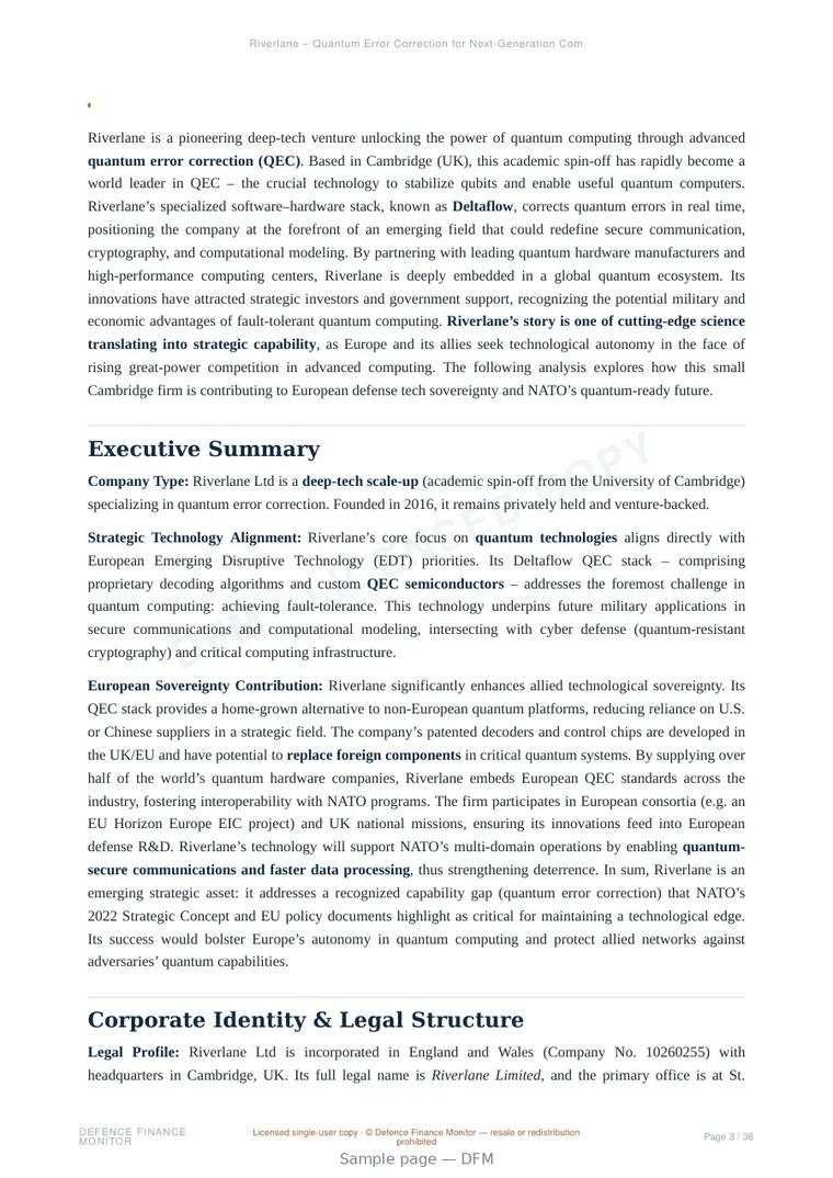 Sample page from “Riverlane – Quantum Error Correction for Next-Generation Computing and Defense” — 37-page report