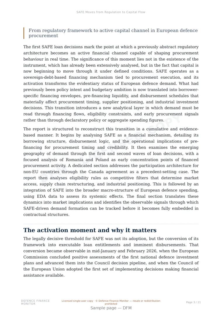 Sample page from “SAFE Moves from Regulation to Capital Flow” — 22-page report