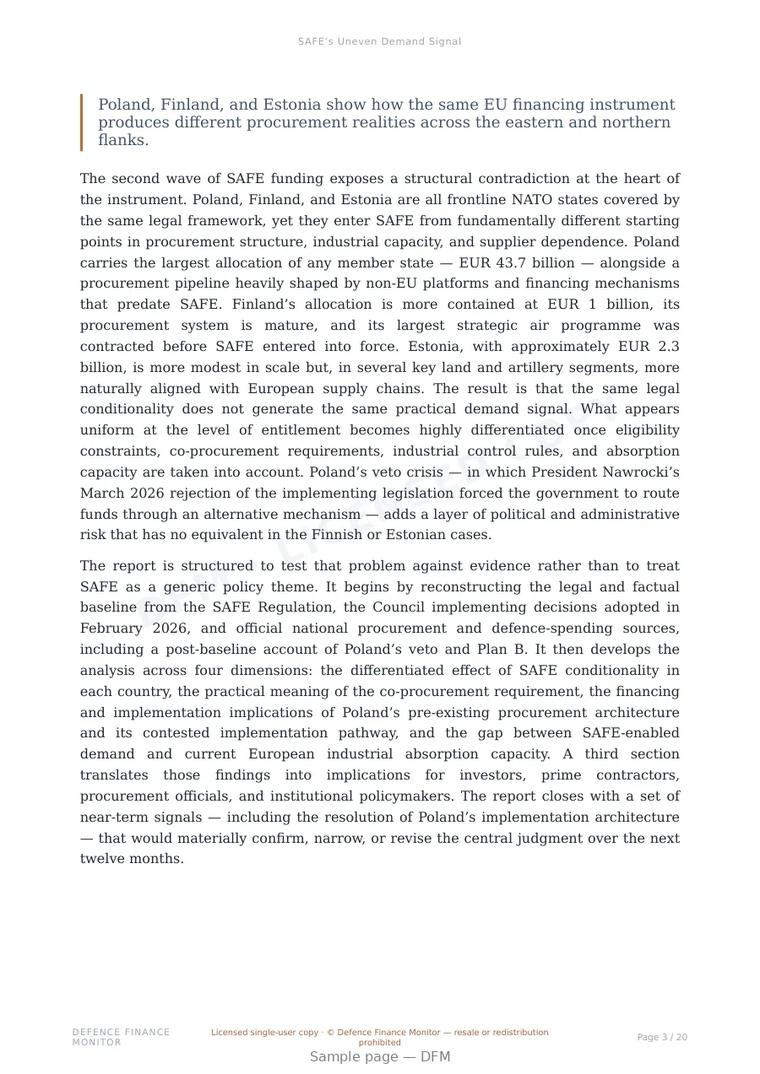 Sample page from “SAFE’s Uneven Demand Signal” — 21-page report