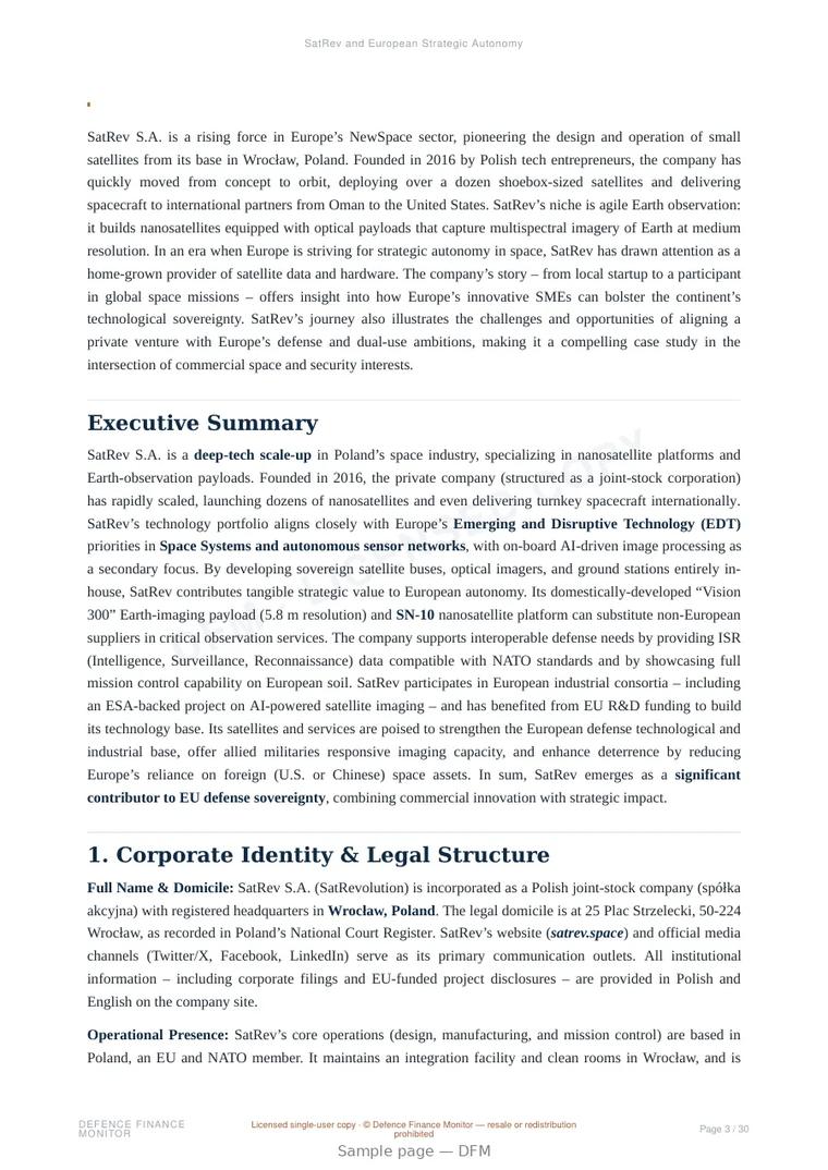 Sample page from “SatRev and European Strategic Autonomy” — 31-page report
