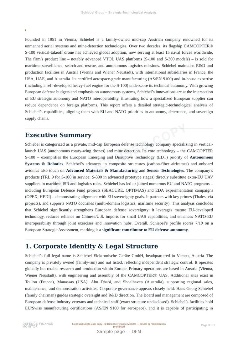 Sample page from “Schiebel Group — Austria unmanned aerial systems company” — 13-page report