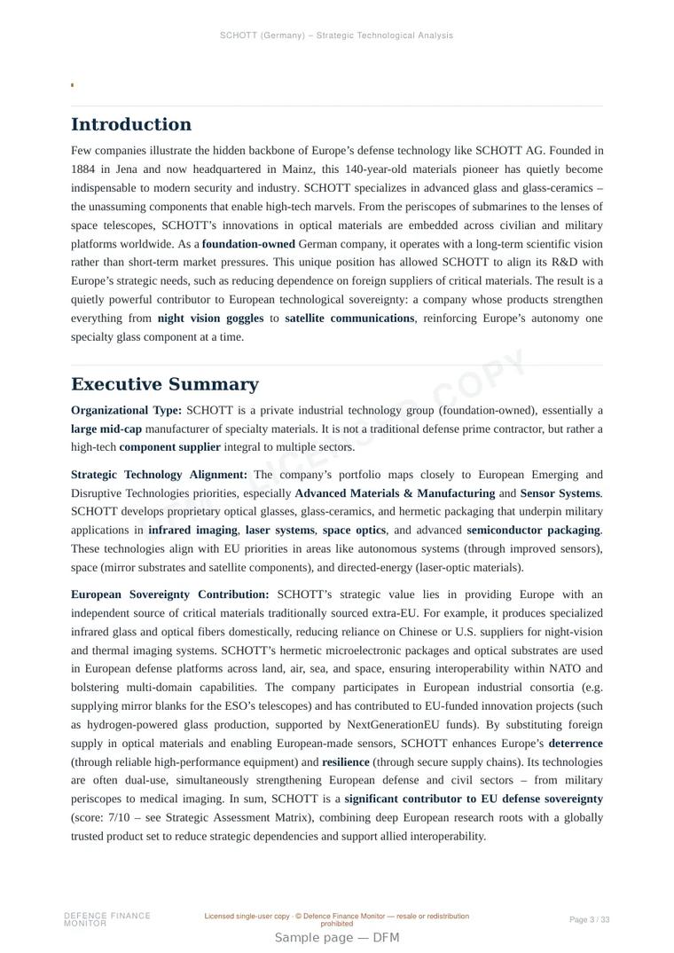 Sample page from “SCHOTT (Germany) – Strategic Technological Analysis” — 34-page report