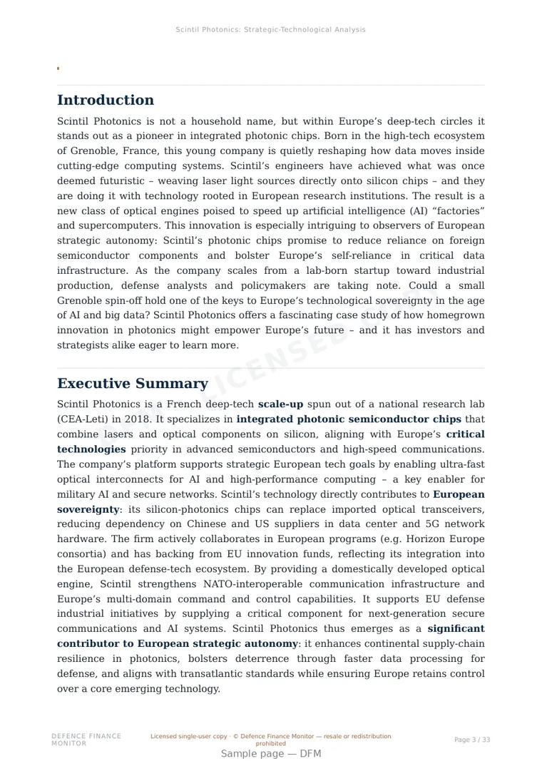 Sample page from “Scintil Photonics — France semiconductors company” — 34-page report