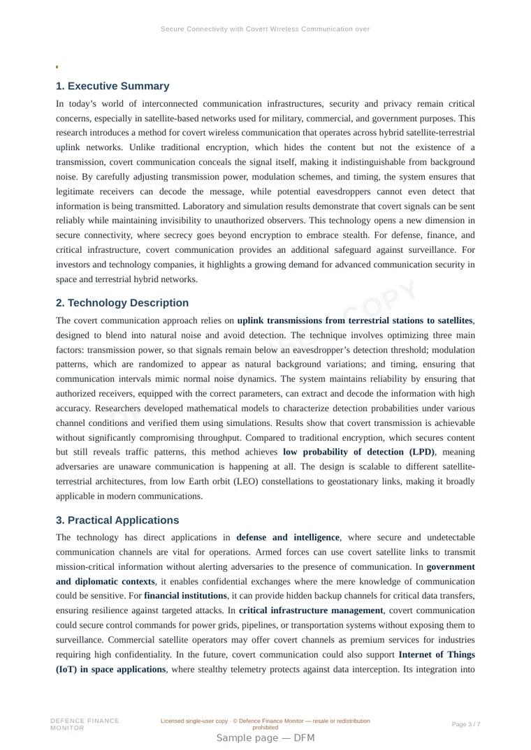 Sample page from “Secure Connectivity with Covert Wireless Communication over Satellite-Terrestrial Networks” — 8-page report