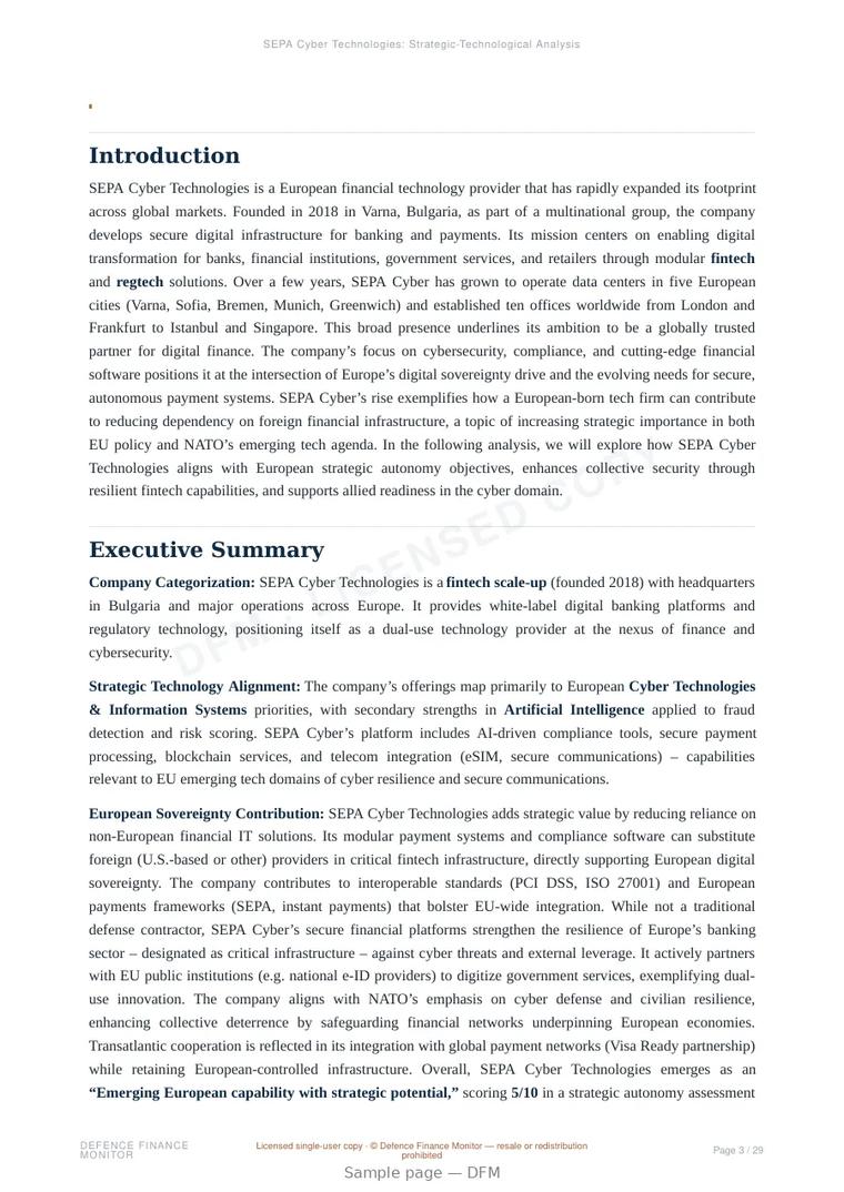 Sample page from “SEPA Cyber Technologies — Bulgaria cyber defense company” — 30-page report