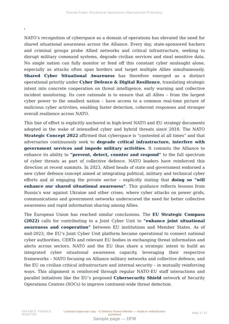 Sample page from “Shared Cyber Situational Awareness (Operational Priorities)” — 28-page report