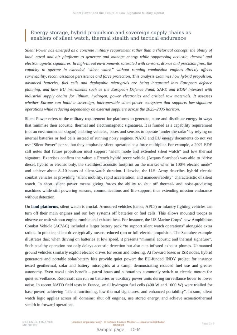 Sample page from “Silent Power and the Future of Low-Signature Military Operations in Europe” — 10-page report