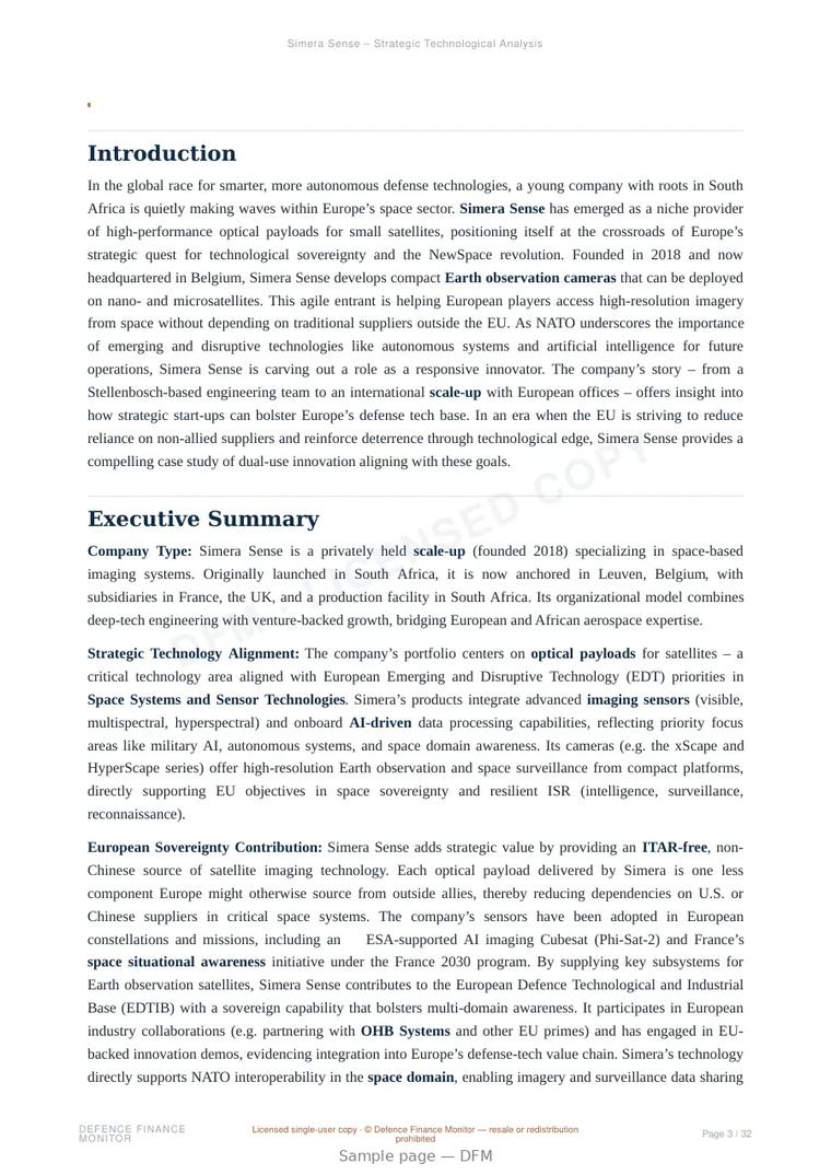 Sample page from “Simera Sense – Strategic Technological Analysis” — 33-page report
