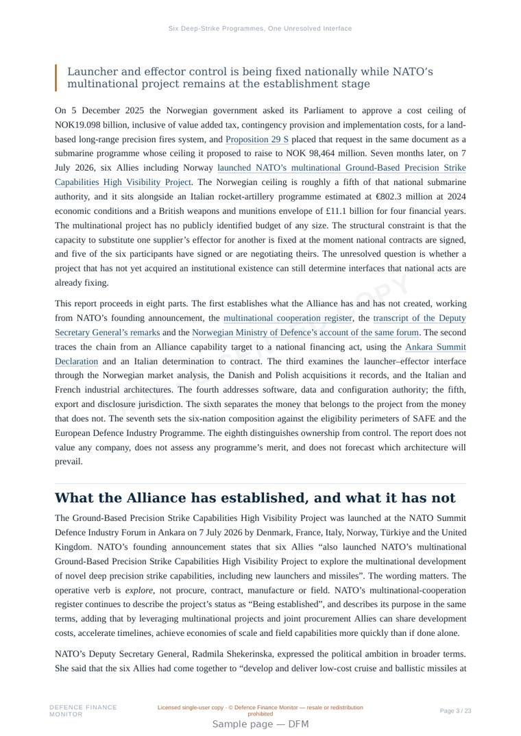 Sample page from “Six Deep-Strike Programmes, One Unresolved Interface” — 24-page report