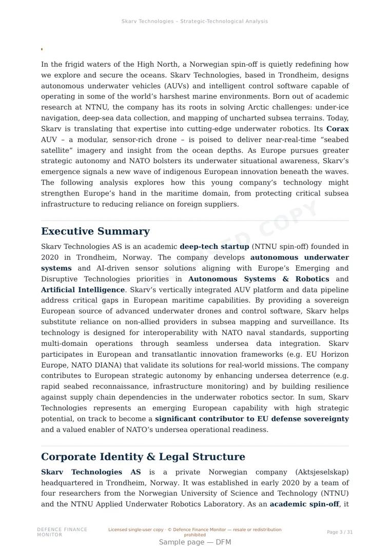 Sample page from “Skarv Technologies — Norway autonomy company” — 32-page report
