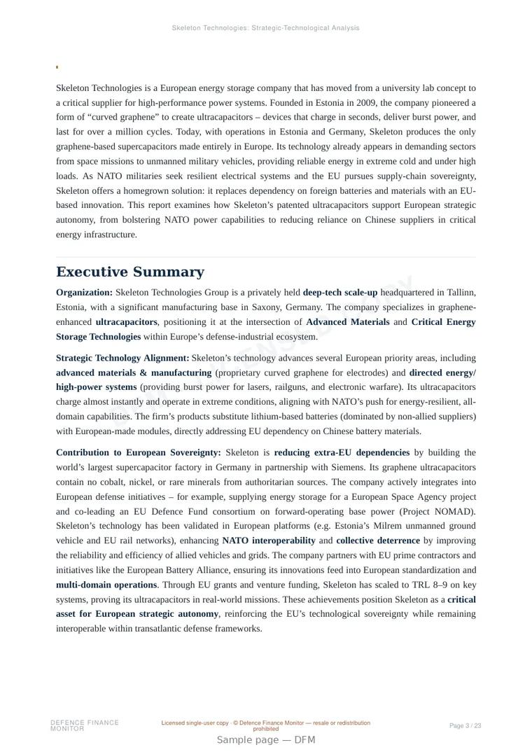 Sample page from “Skeleton Technologies — Estonia advanced batteries company” — 24-page report