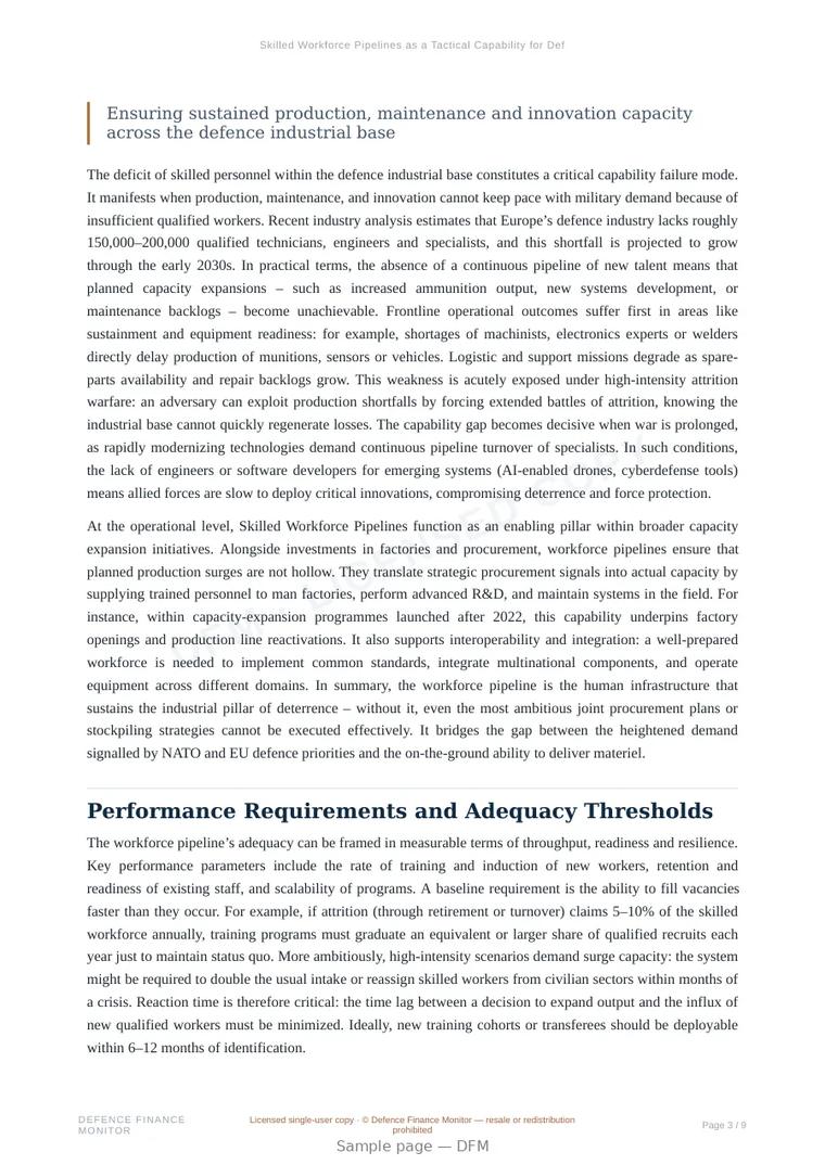 Sample page from “Skilled Workforce Pipelines as a Tactical Capability for Defence Industrial Readiness” — 10-page report