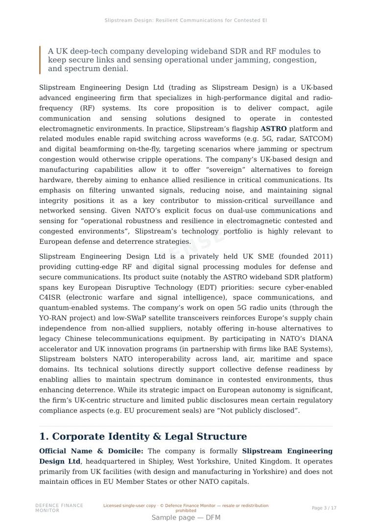 Sample page from “Slipstream Design: Resilient Communications for Contested Electromagnetic Environments” — 18-page report
