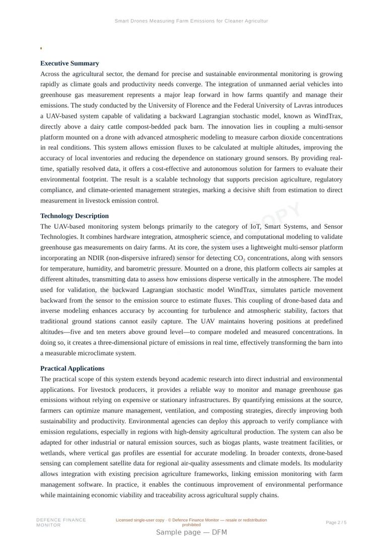 Sample page from “Smart Drones Measuring Farm Emissions for Cleaner Agriculture” — 6-page report