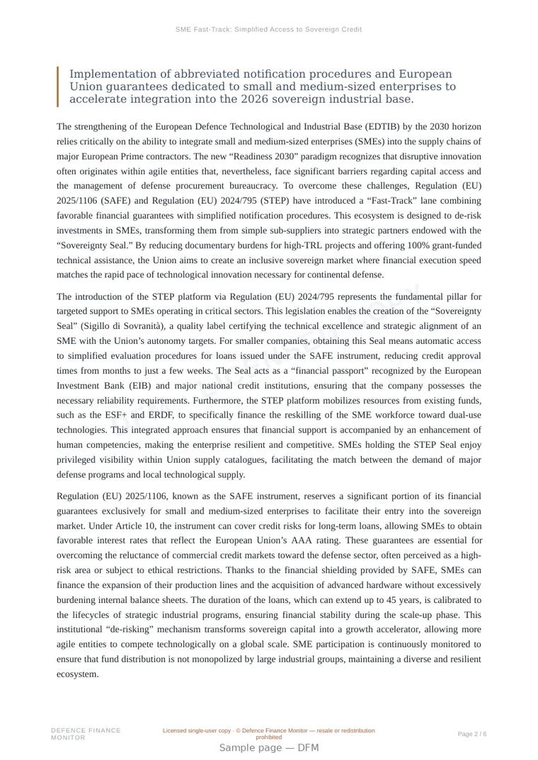 Sample page from “SME Fast-Track: Simplified Access to Sovereign Credit” — 7-page report