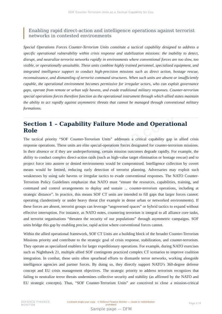Sample page from “SOF Counter-Terrorism Units as a Tactical Capability for Counter-Terrorism Missions” — 10-page report