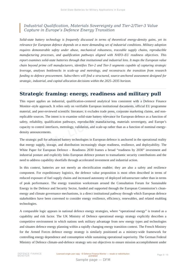 Sample page from “Solid-State Batteries for Military Applications in Europe” — 16-page report