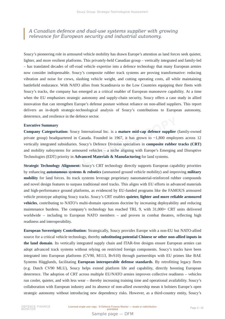 Sample page from “Soucy Group: Strategic-Technological Assessment” — 33-page report