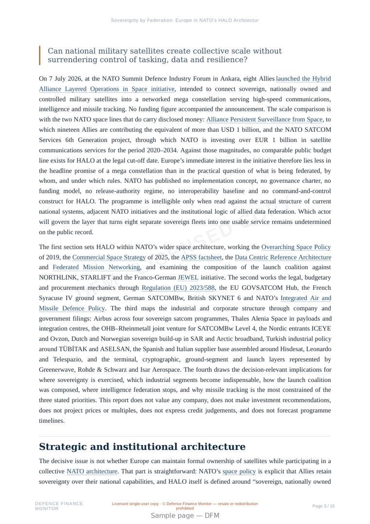 Sample page from “Sovereignty by Federation: Europe in NATO’s HALO Architecture” — 17-page report