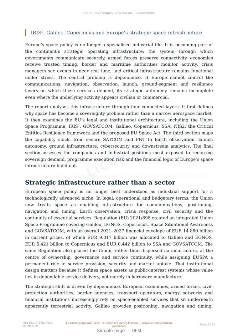 Sample page from “Space Sovereignty and Secure Connectivity” — 17-page report
